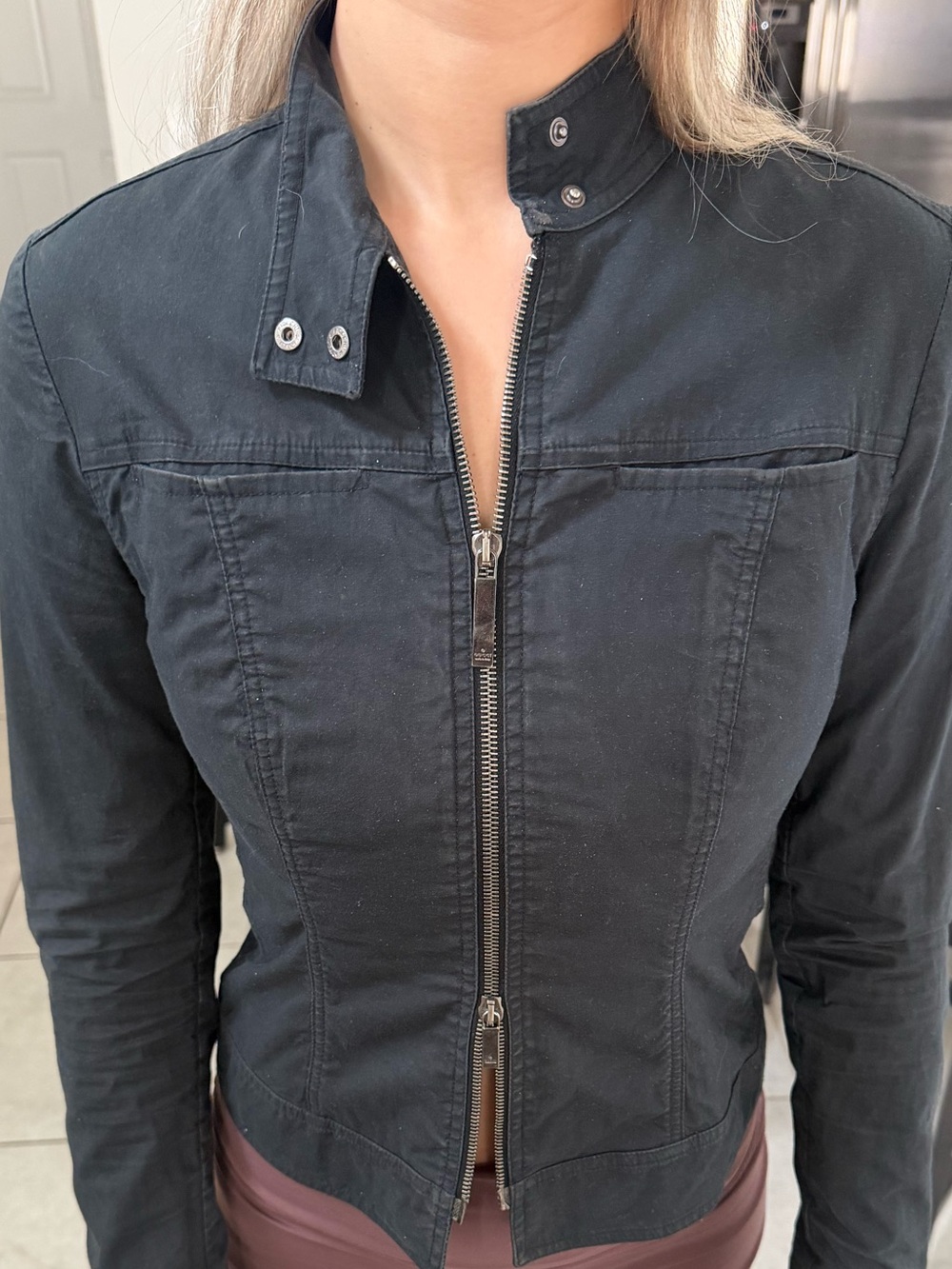 Gucci Black Zip-Front Stand Collar Jean Jacket